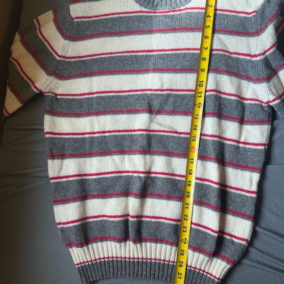 Woolrich Gray and Red Crewneck Sweater with Stripes Made In Italy Size Large - Picture 2 of 8
